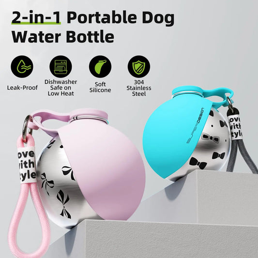2-in-1 Portable Dog Water Bottle – Stainless Steel & Silicone Travel Bottle for Dogs