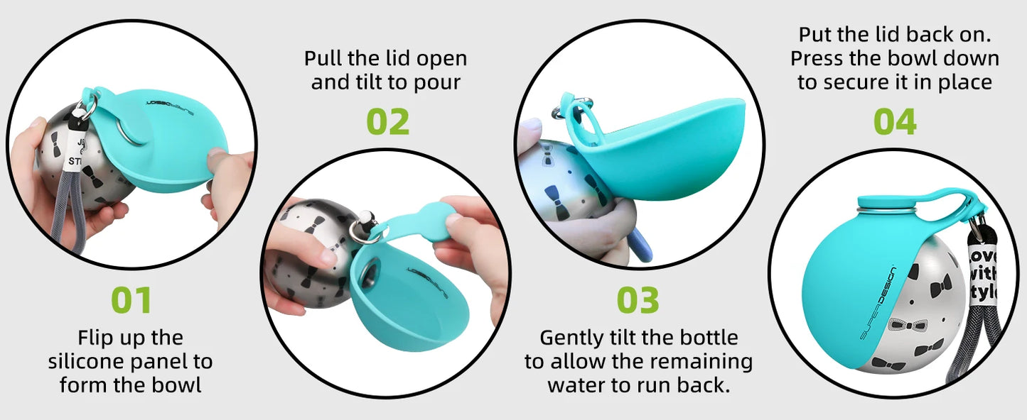 2-in-1 Portable Dog Water Bottle – Stainless Steel & Silicone Travel Bottle for Dogs