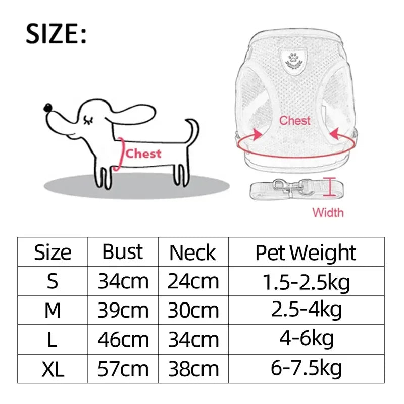 Cat & Dog Harness Vest – Soft Mesh Adjustable Walking Harness with Lead