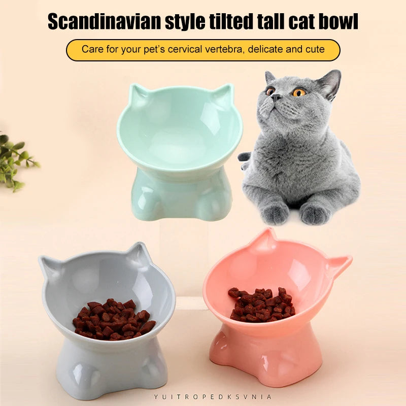 Cartoon Cat Pet Bowl – Elevated Food & Water Dish for Cats & Dogs