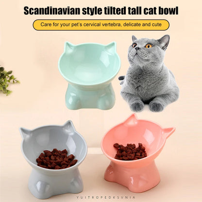 Cartoon Cat Pet Bowl – Elevated Food & Water Dish for Cats & Dogs