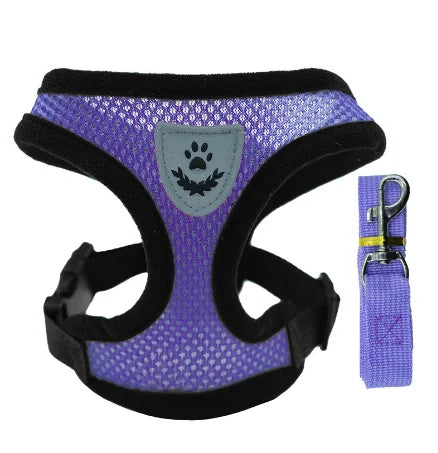 Cat & Dog Harness Vest – Soft Mesh Adjustable Walking Harness with Lead