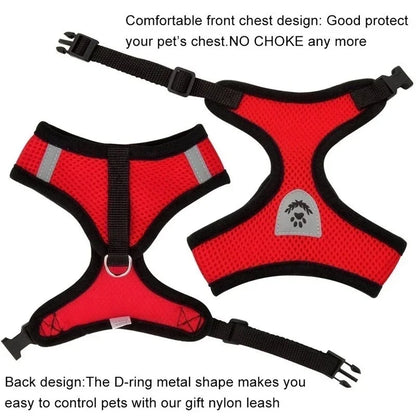 Cat & Dog Harness Vest – Soft Mesh Adjustable Walking Harness with Lead