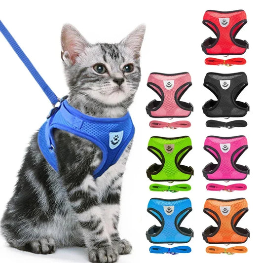Cat & Dog Harness Vest – Soft Mesh Adjustable Walking Harness with Lead